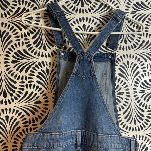 H&M Denim Jean Button Side Cotton Distressed Overalls - Picture 3 of 15